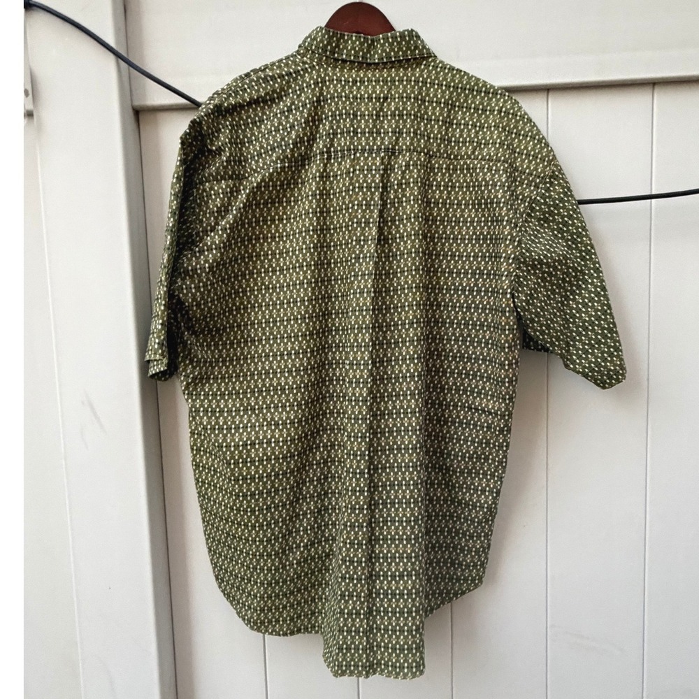 Samis Collection Mens Short Sleeve Button Down Shirt Olive Green Geometric Large - Picture 3 of 3